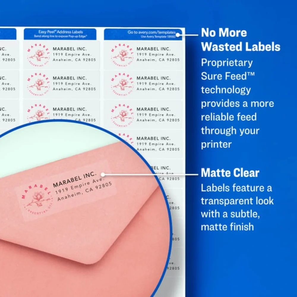 AVERY® 15660 Matte Clear Address Labels Sure Feed™' Technology Laser 1